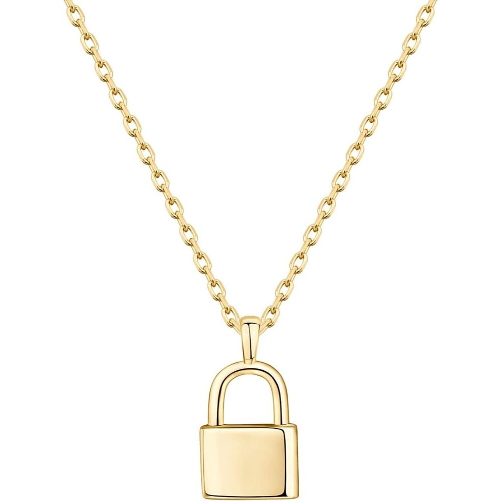 Women's Lock Gold Plated Pendant Dainty Cubic Zirconia Layering Chain Necklace